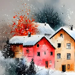 Handgemaltes Gemälde 'Winterliches Dorf' | Echtheitszertifikat inklusive