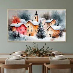 Handgemaltes Gemälde 'Winterliches Dorf' | Echtheitszertifikat inklusive