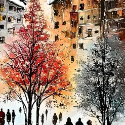 Handgemaltes Gemälde 'Winterspaziergang' | Echtheitszertifikat inklusive