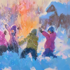 Handgemaltes Gemälde 'Winterspielzeit' | Echtheitszertifikat inklusive