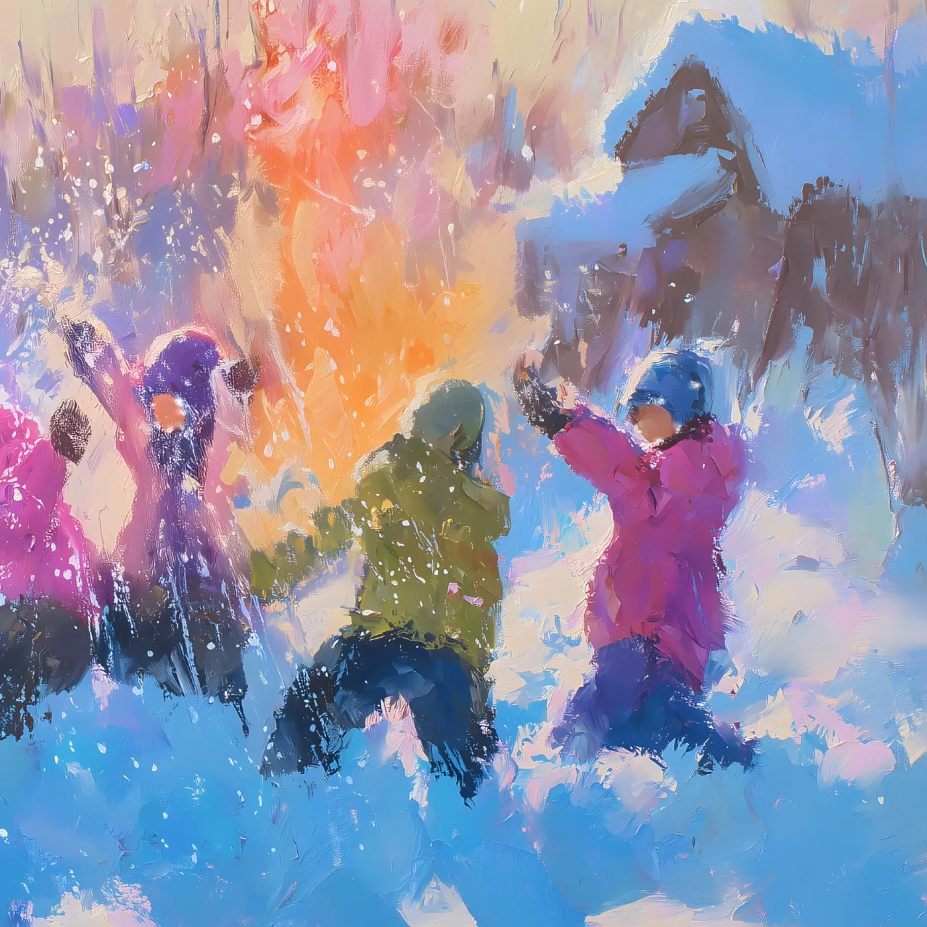 Handgemaltes Gemälde 'Winterspielzeit' | Echtheitszertifikat inklusive