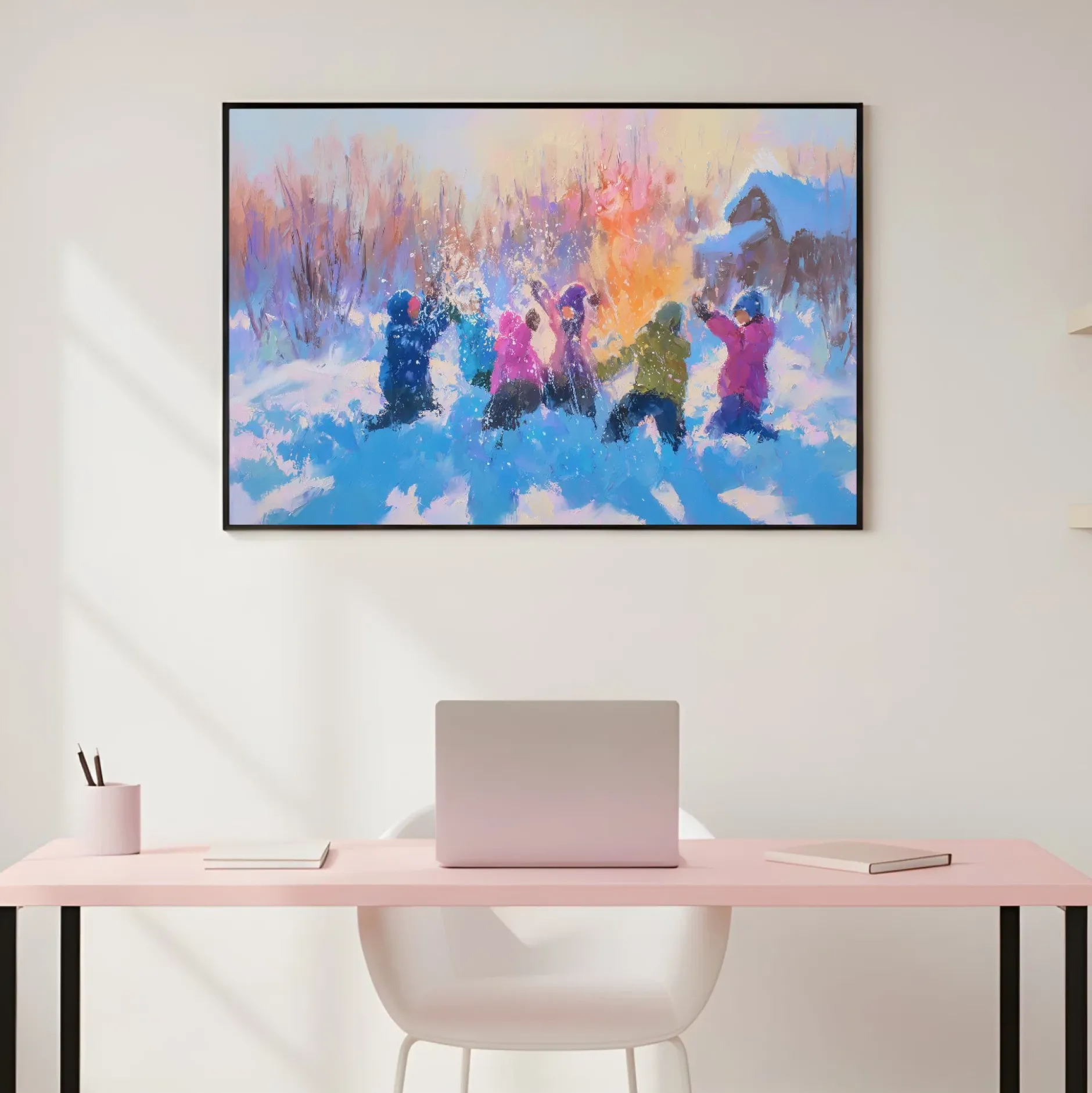 Handgemaltes Gemälde 'Winterspielzeit' | Echtheitszertifikat inklusive