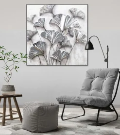 Handgemaltes Gemälde 'Zarte Blätter' 80x80cm | inkl. Echtheitszertifikat