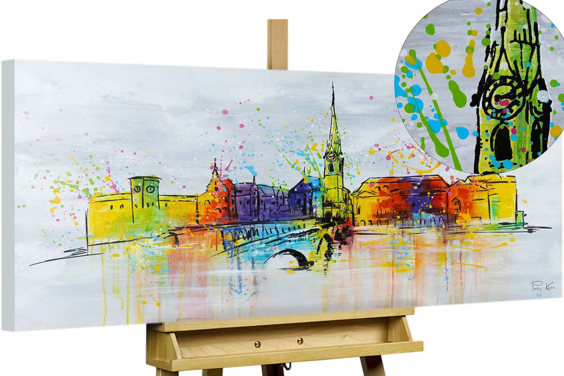 Handgemaltes Gemälde ' Zurich Skyline Silhouette' 120x60cm | inkl. Echtheitszertifikat