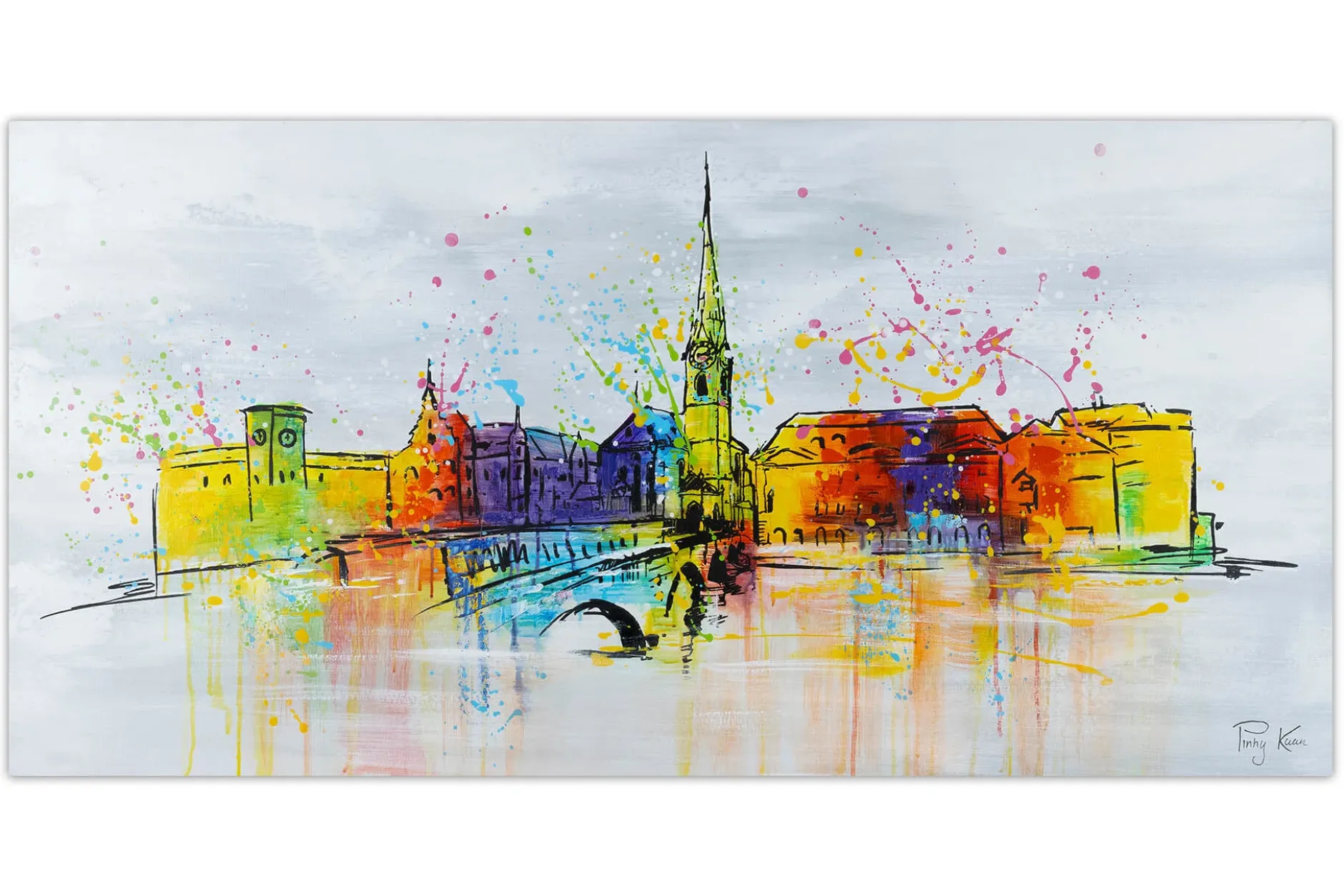 Handgemaltes Gemälde ' Zurich Skyline Silhouette' 120x60cm | inkl. Echtheitszertifikat
