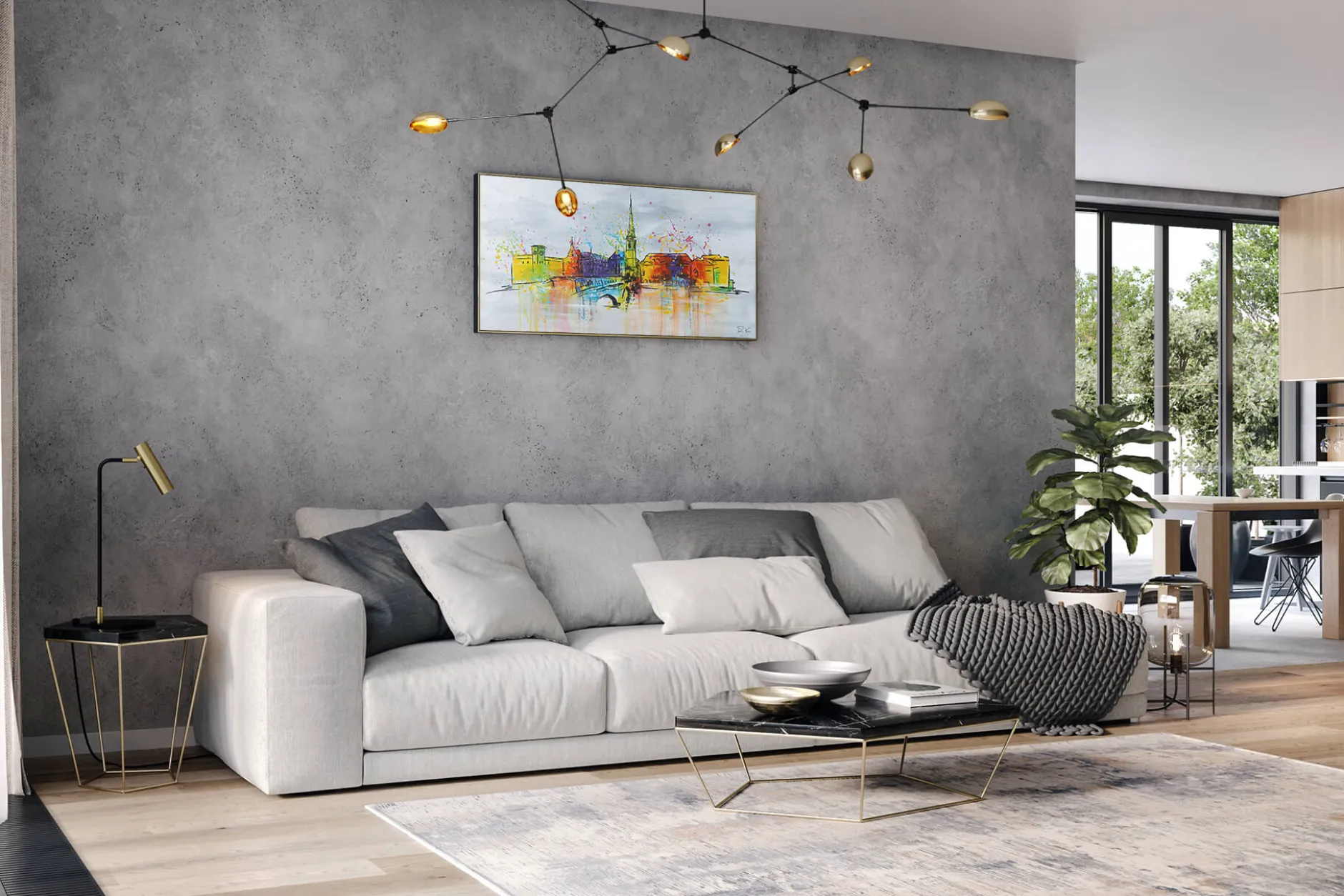 Handgemaltes Gemälde ' Zurich Skyline Silhouette' 120x60cm | inkl. Echtheitszertifikat