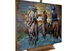 Holzbild 3D 'Cowboys Ride at Sunset' 100x75x6cm