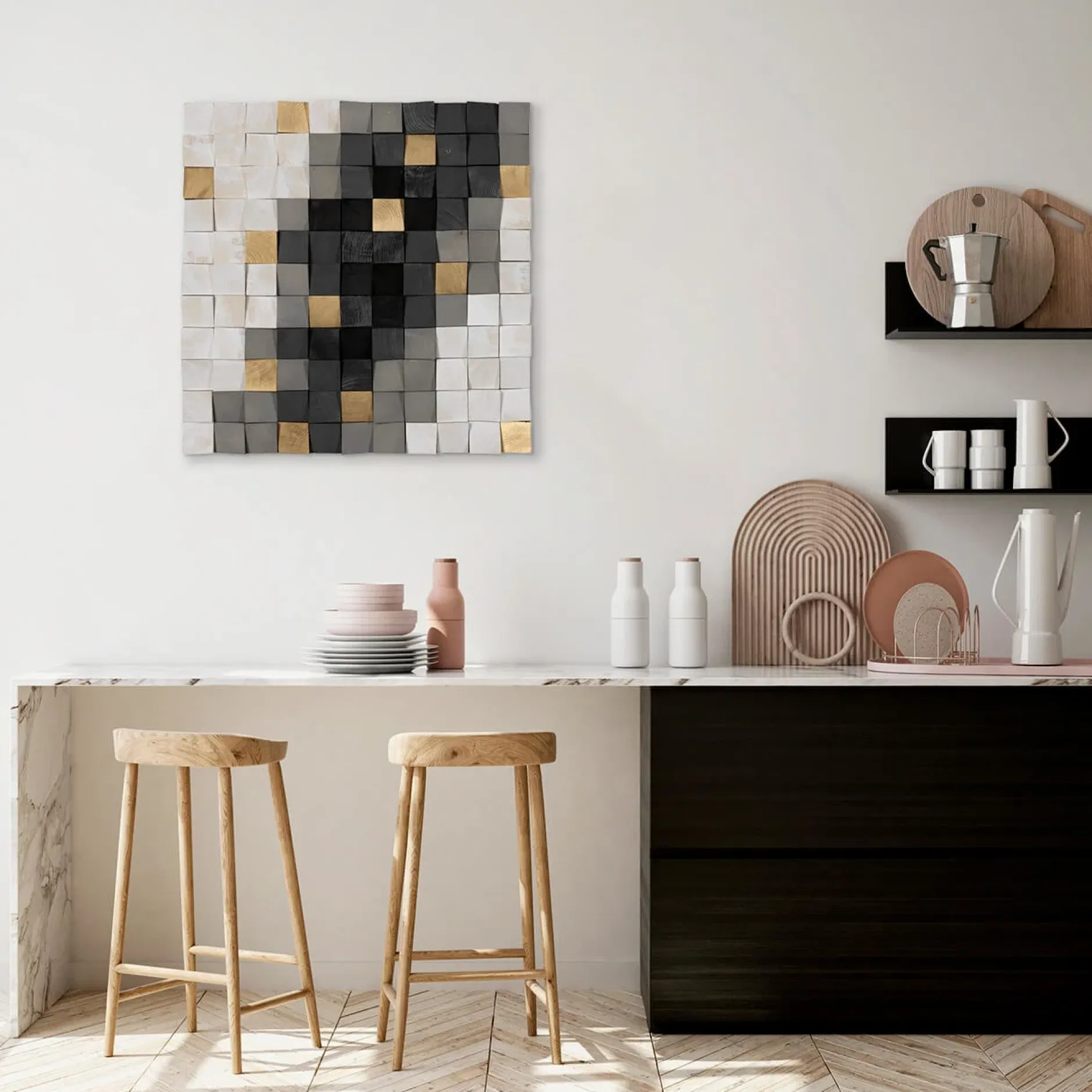 Holzbild 3D 'Gilded Clouds' 75x75x7,5cm