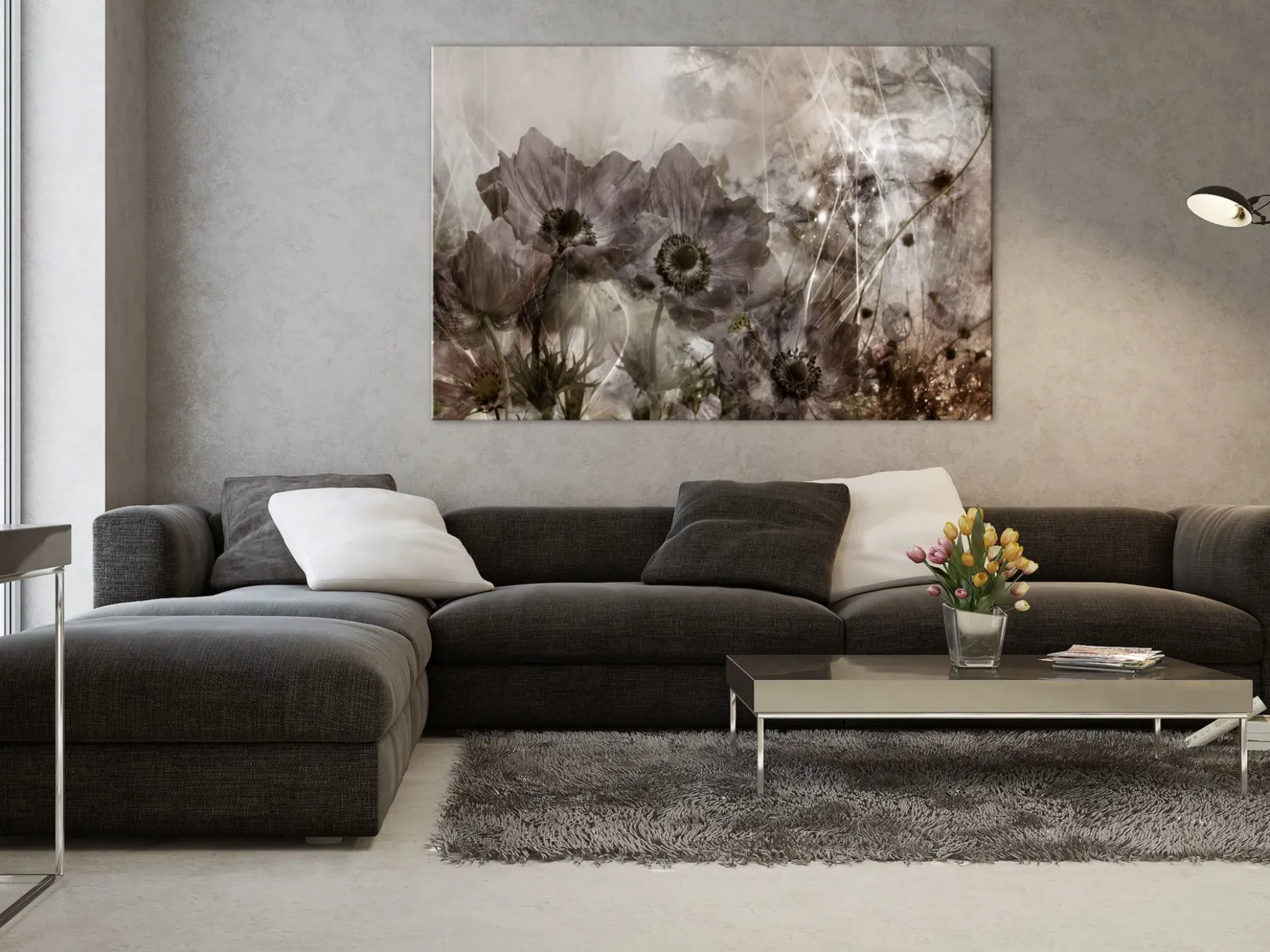 Kunstdruck auf Leinwand 'Anemones in Sepia Wide'