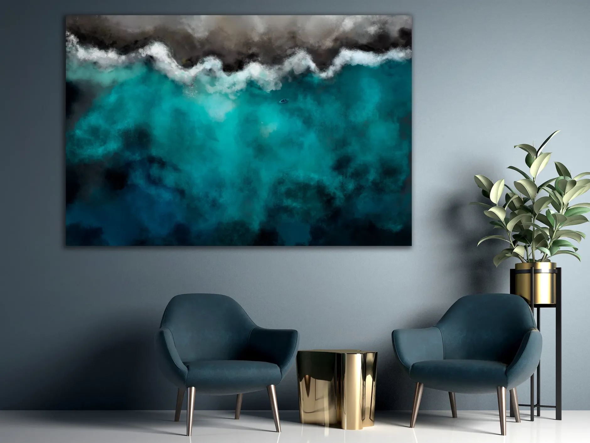 Kunstdruck auf Leinwand 'Blue Lagoon Wide'
