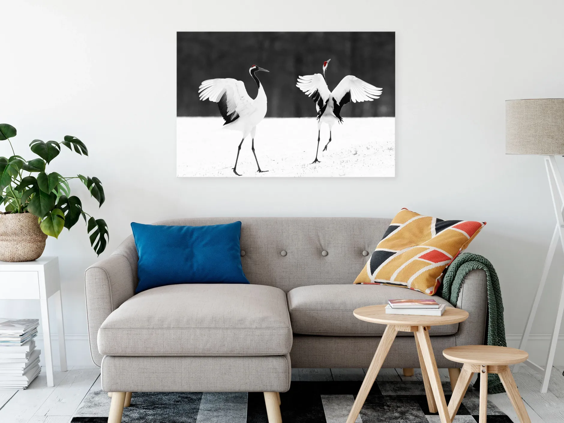 Kunstdruck auf Leinwand 'Dancing Cranes Wide'