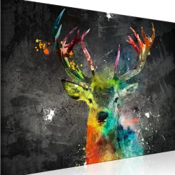 Kunstdruck auf Leinwand 'Rainbow Deer Wide'