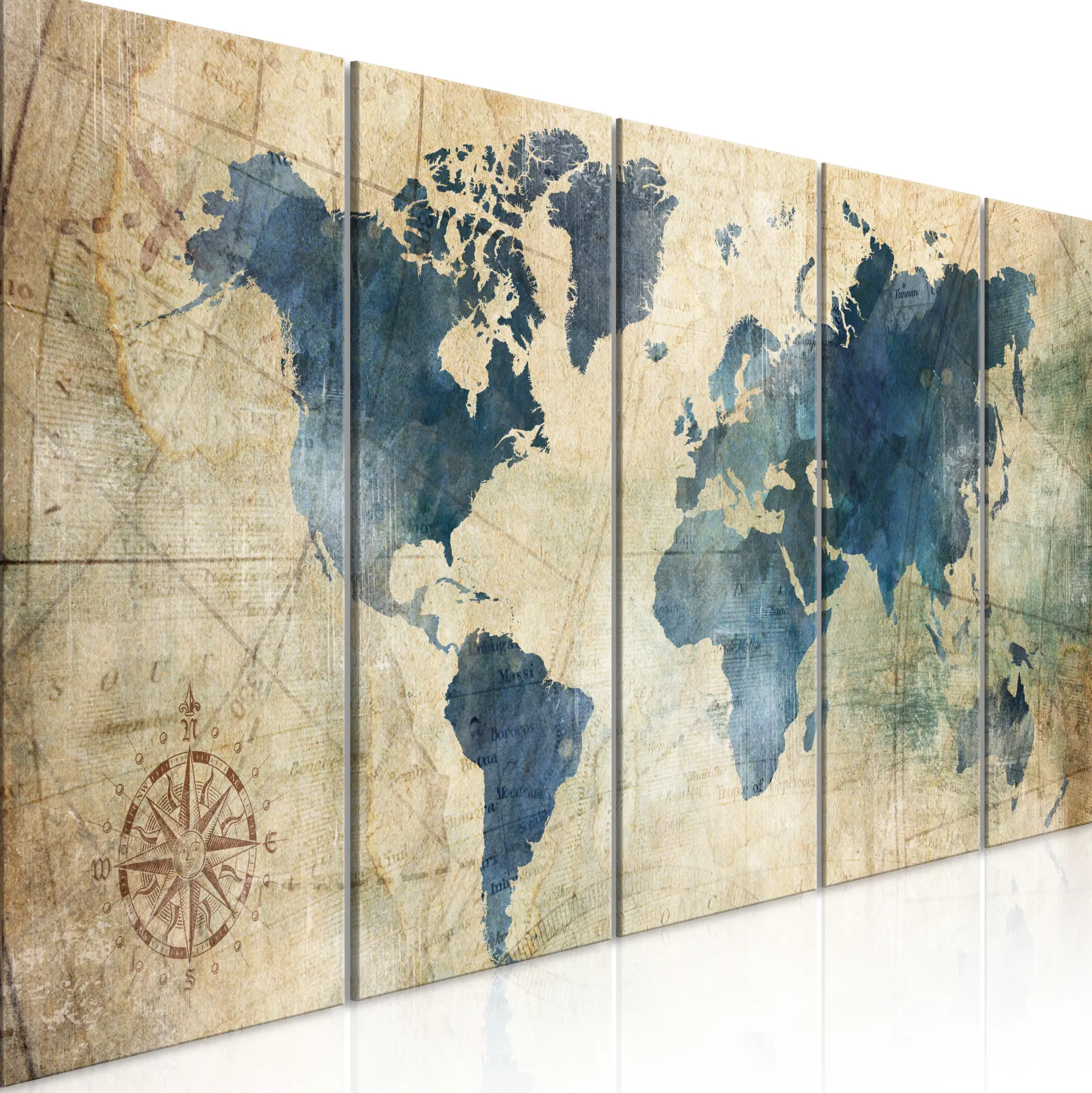 Kunstdruck auf Leinwand 'Retro Map (5-teilig) Narrow'