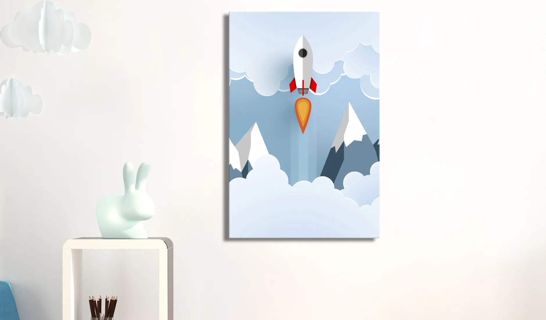 Kunstdruck auf Leinwand 'Rocket in the Clouds Vertical'