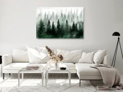 Kunstdruck auf Leinwand 'Scandinavian Foggy Forest Wide'