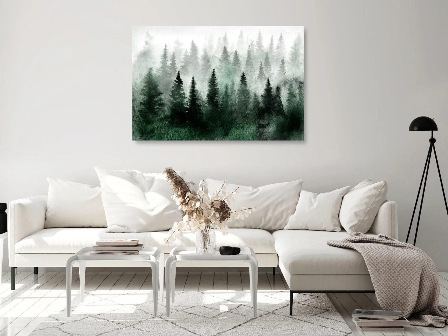 Kunstdruck auf Leinwand 'Scandinavian Foggy Forest Wide'