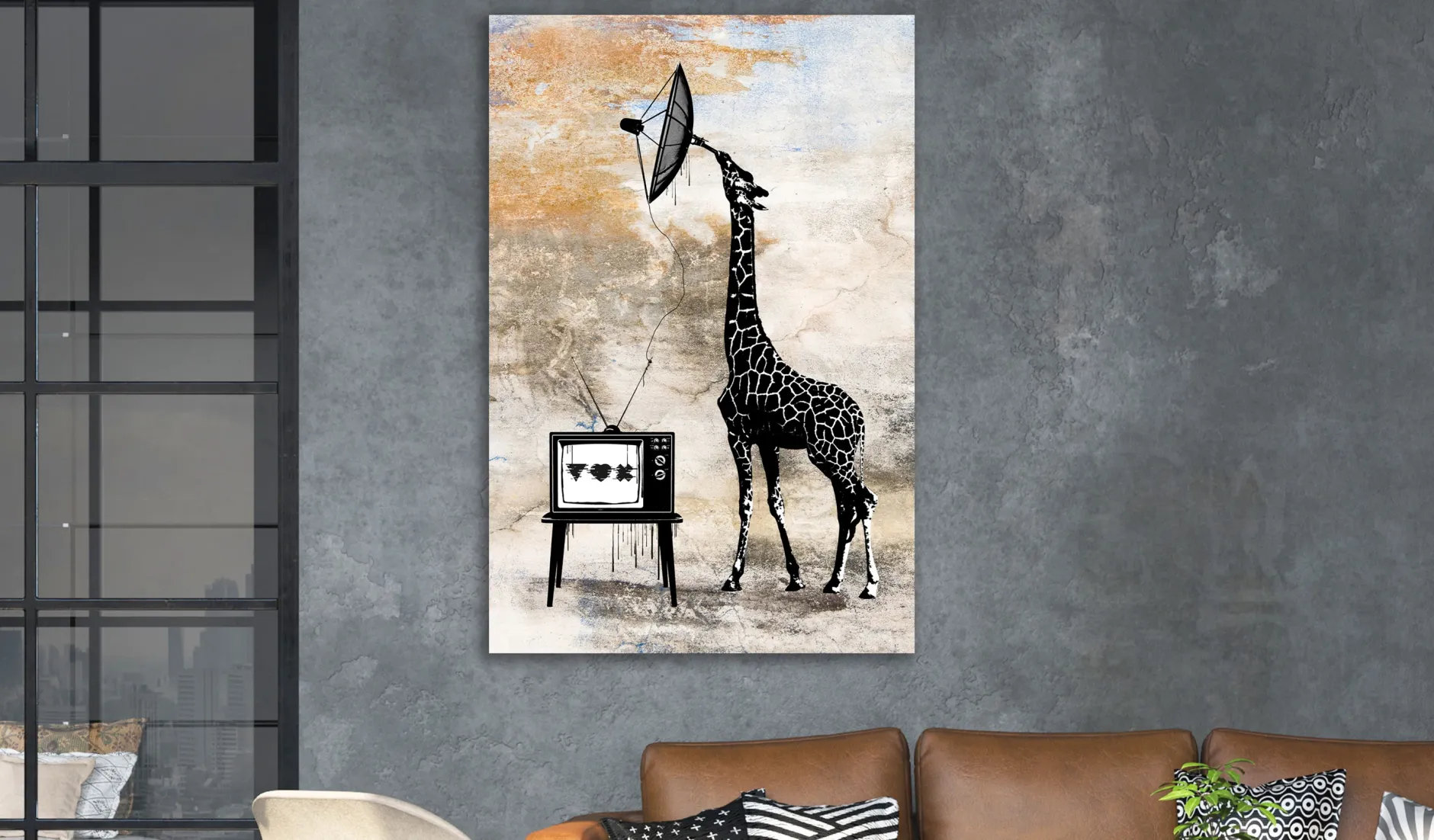Kunstdruck auf Leinwand 'Television Giraffe Vertical'