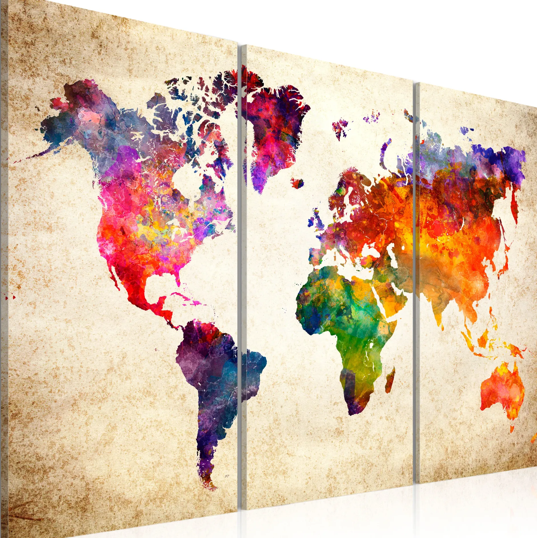 Kunstdruck auf Leinwand 'The World's Map in Watercolor'