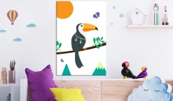 Kunstdruck auf Leinwand 'Toucan And Butterflies Vertical'