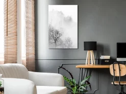 Kunstdruck auf Leinwand 'Trees In The Fog Vertical'