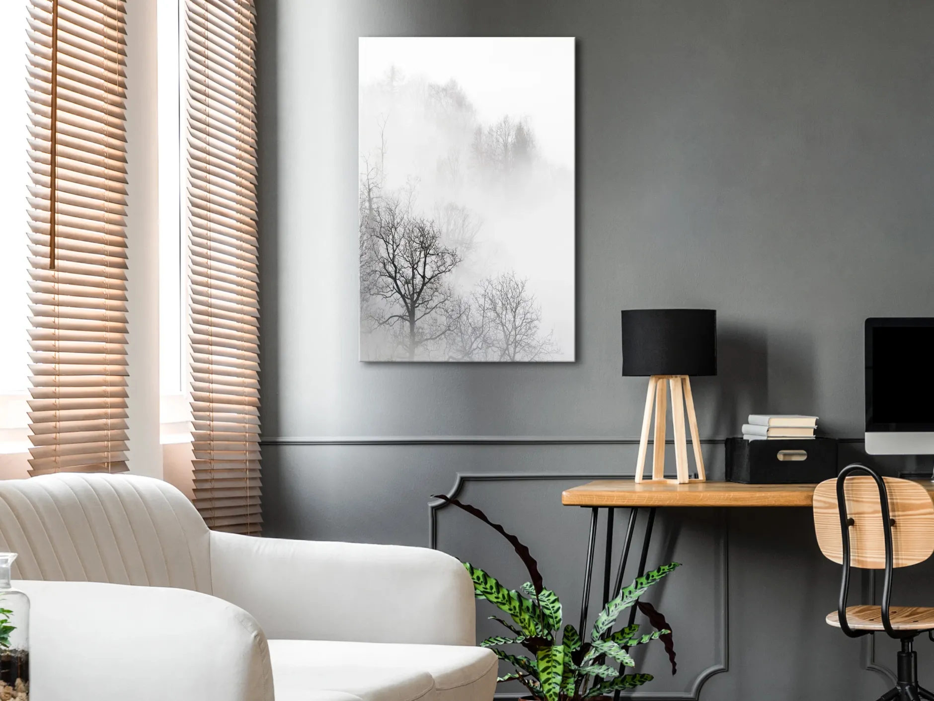 Kunstdruck auf Leinwand 'Trees In The Fog Vertical'
