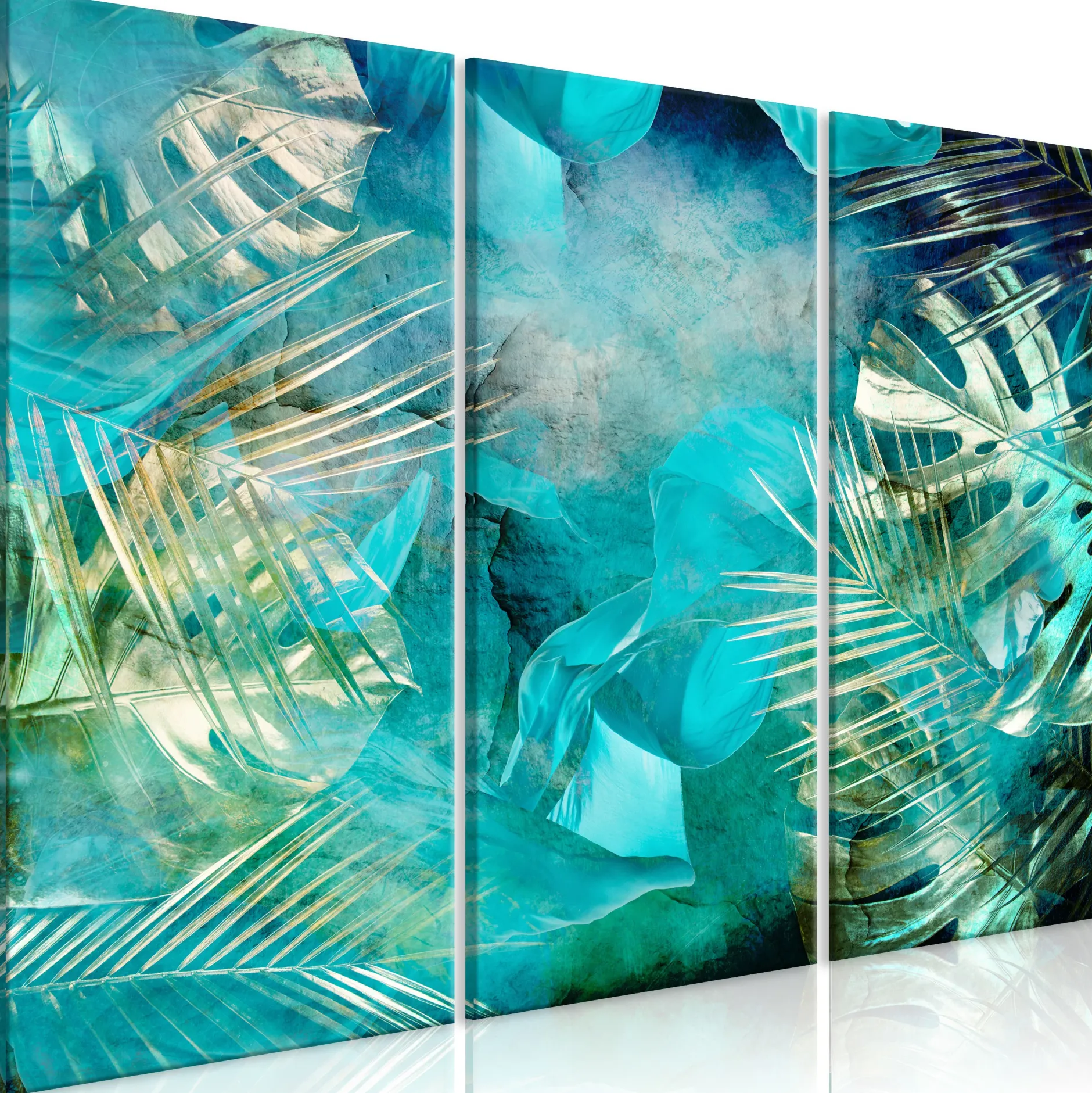 Kunstdruck auf Leinwand 'Turquoise and Gold (3-teilig)'
