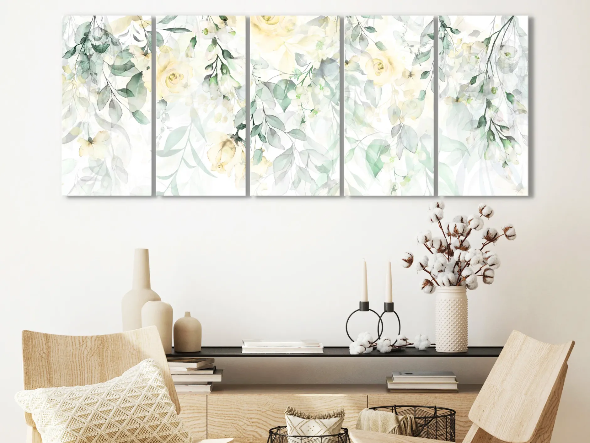 Kunstdruck auf Leinwand 'Waterfall of Roses (5-teilig) Narrow - Second Variant'