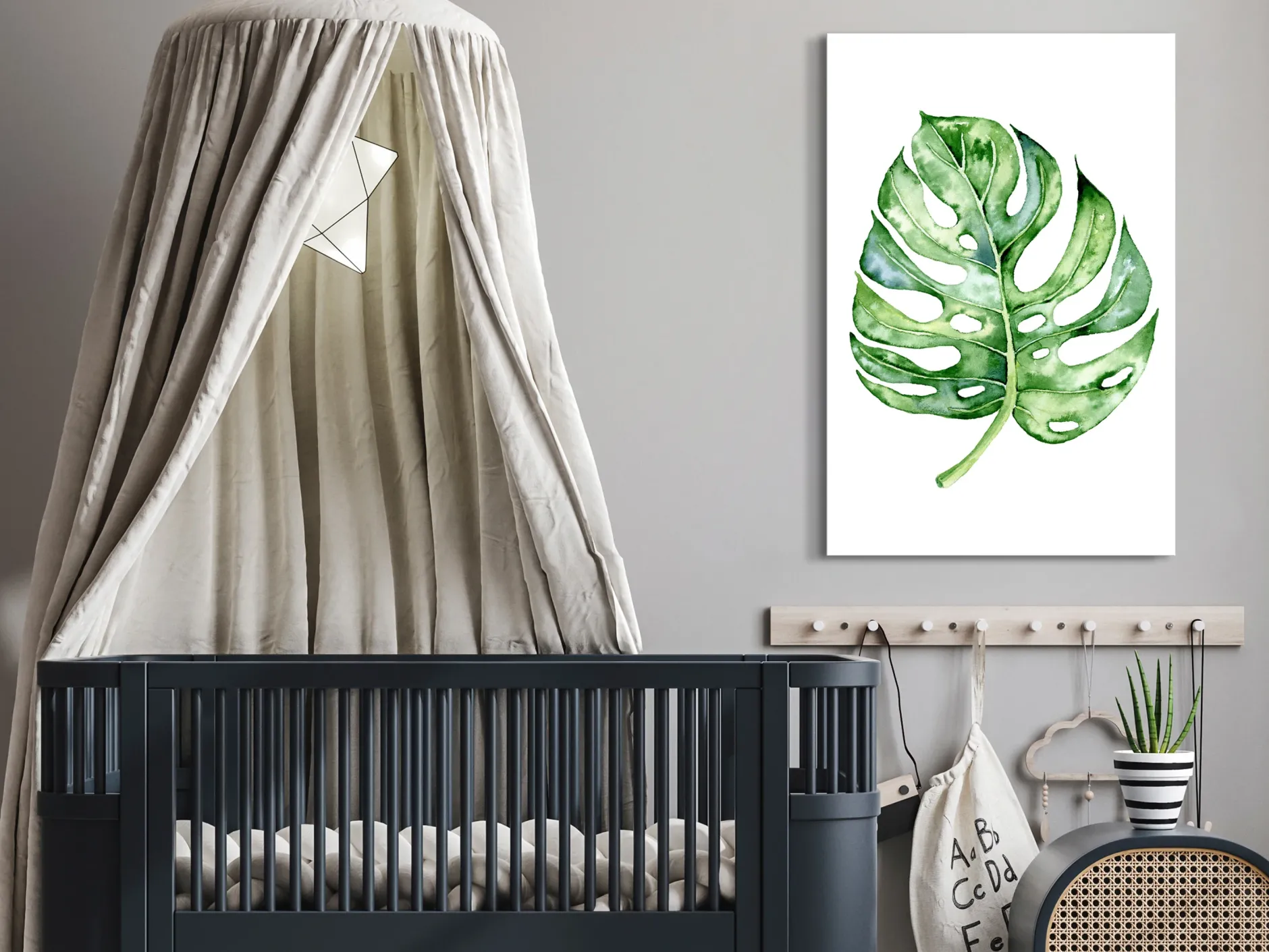 Kunstdruck auf Leinwand 'Watercolor Monstera Vertical'