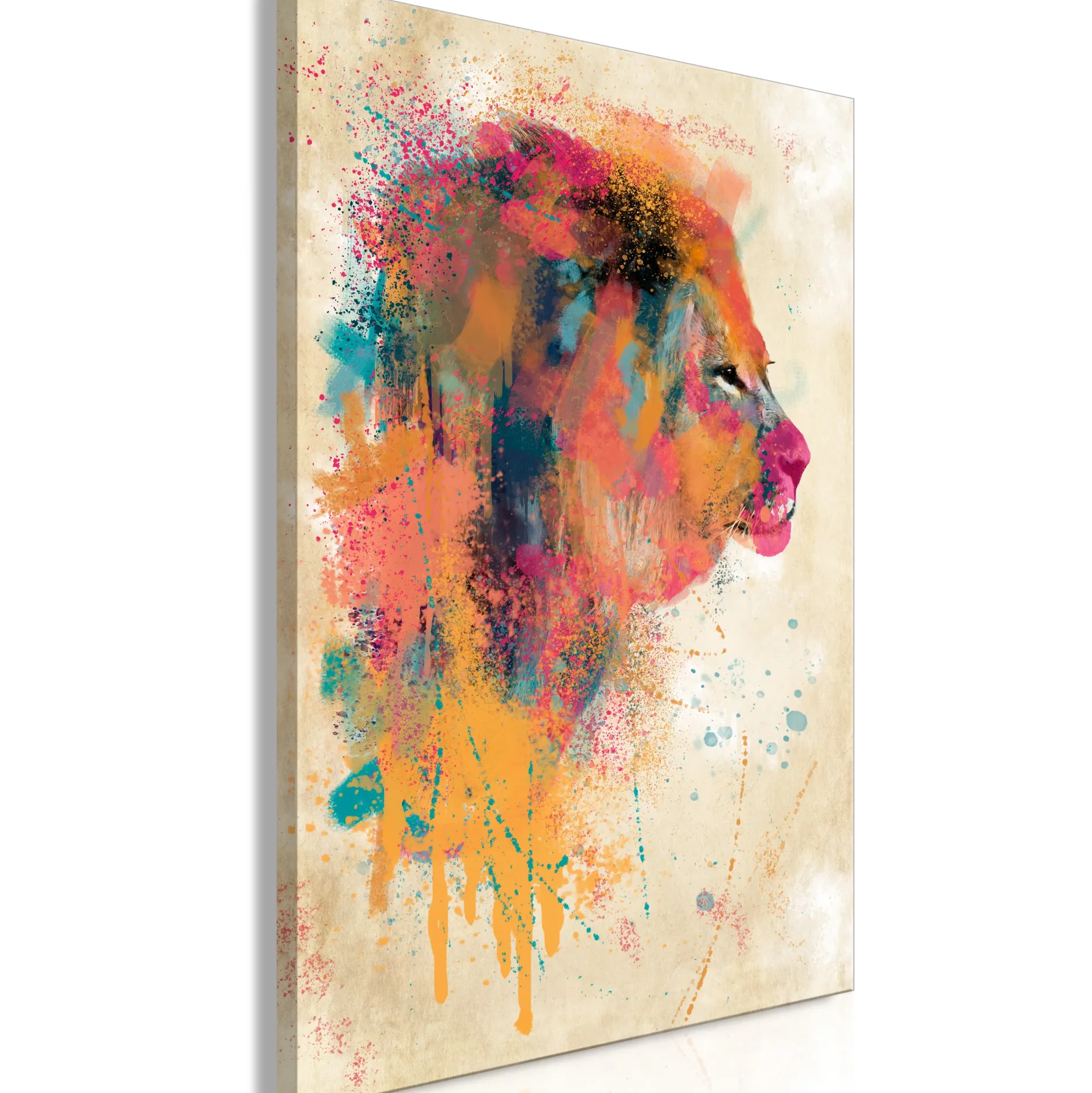 Kunstdruck auf Leinwand 'Watercolor Lion Vertical'