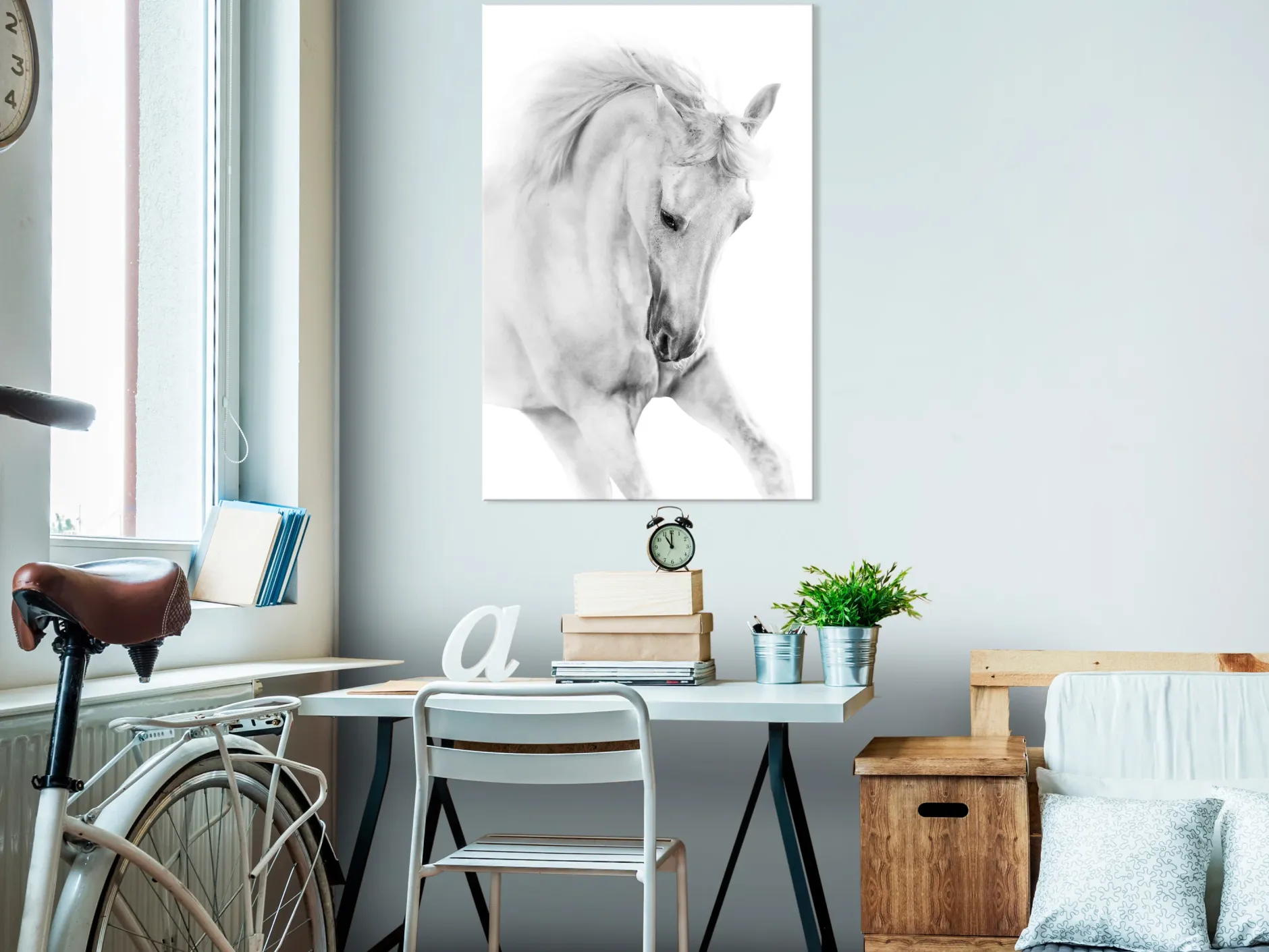 Kunstdruck auf Leinwand 'White Horse Vertical'