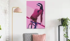 Kunstdruck auf Leinwand 'Woman on Bicycle Vertical'