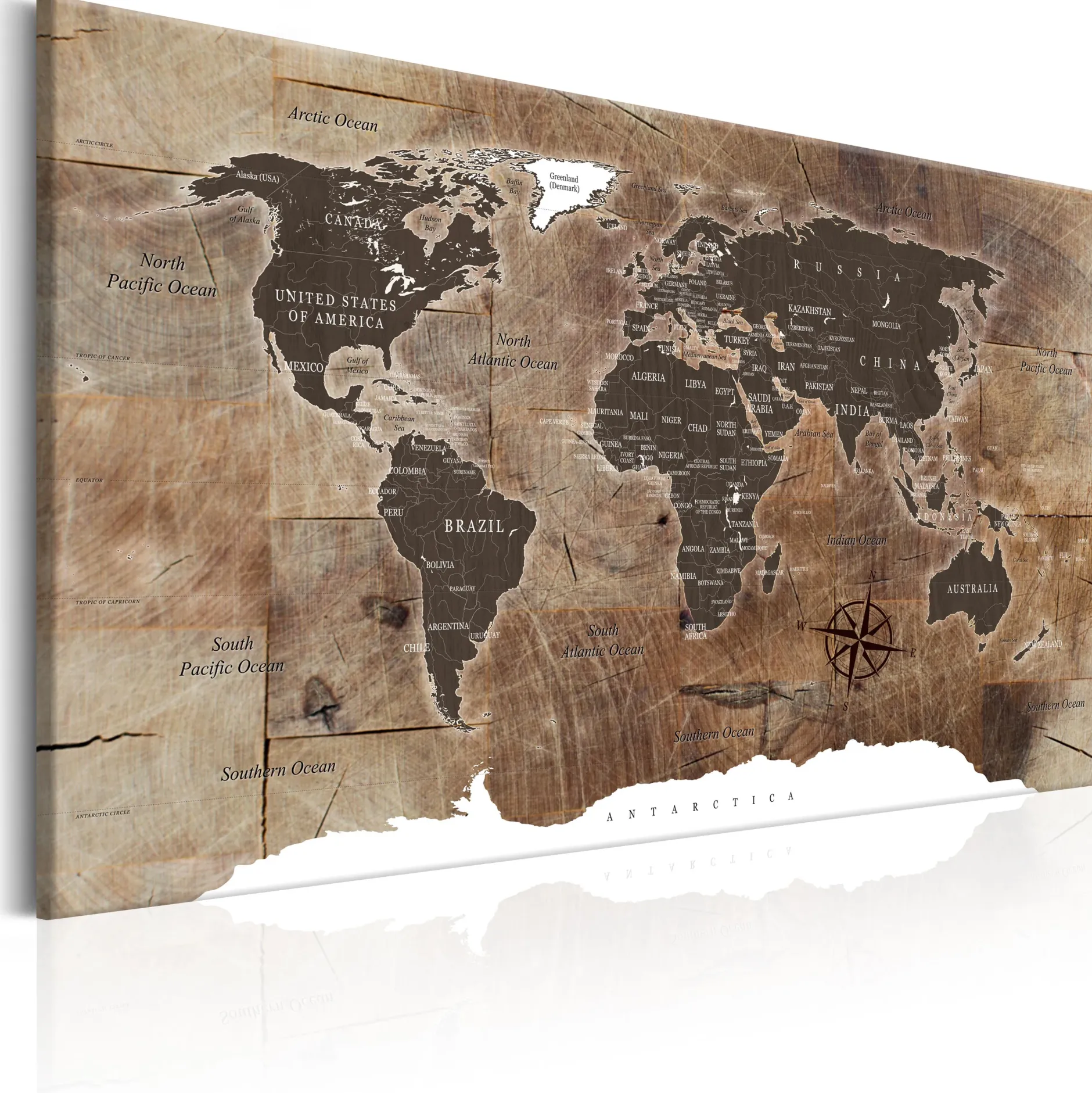 Kunstdruck auf Leinwand 'World Map: Wooden Mosaic'