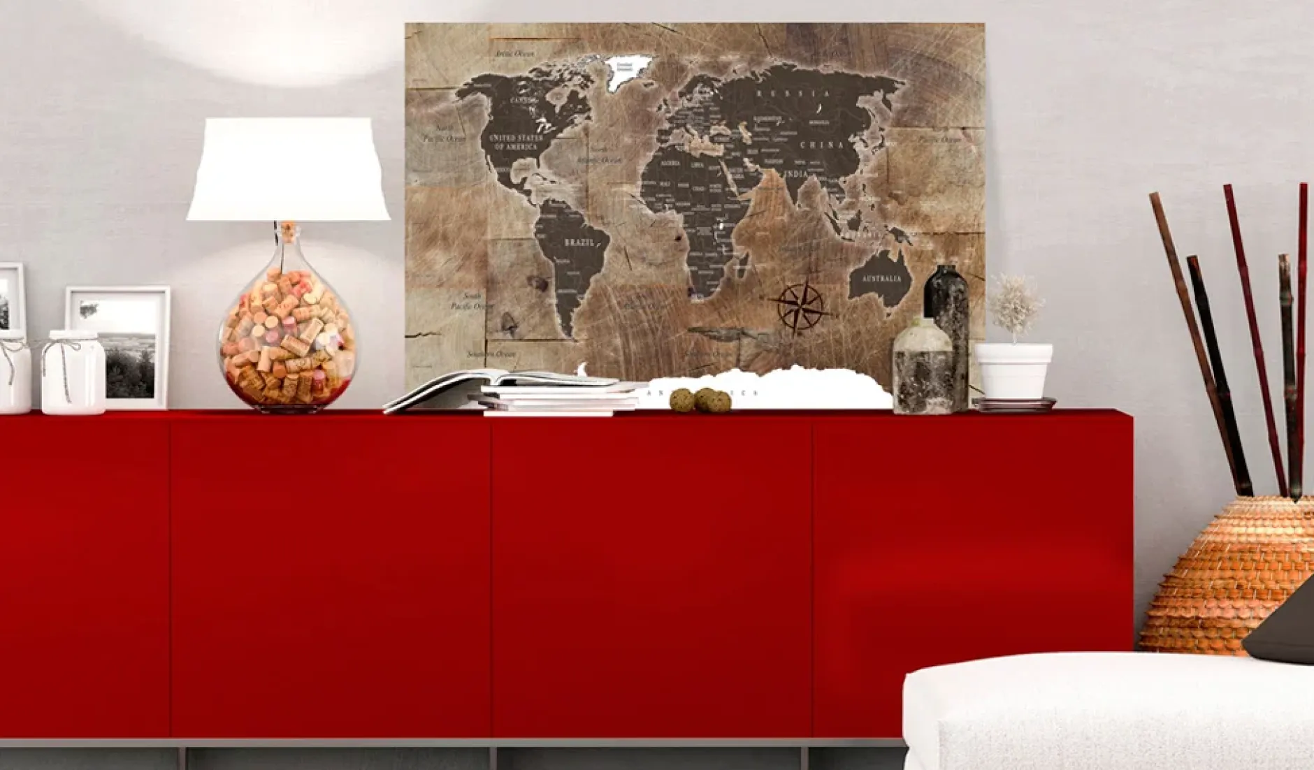 Kunstdruck auf Leinwand 'World Map: Wooden Mosaic'