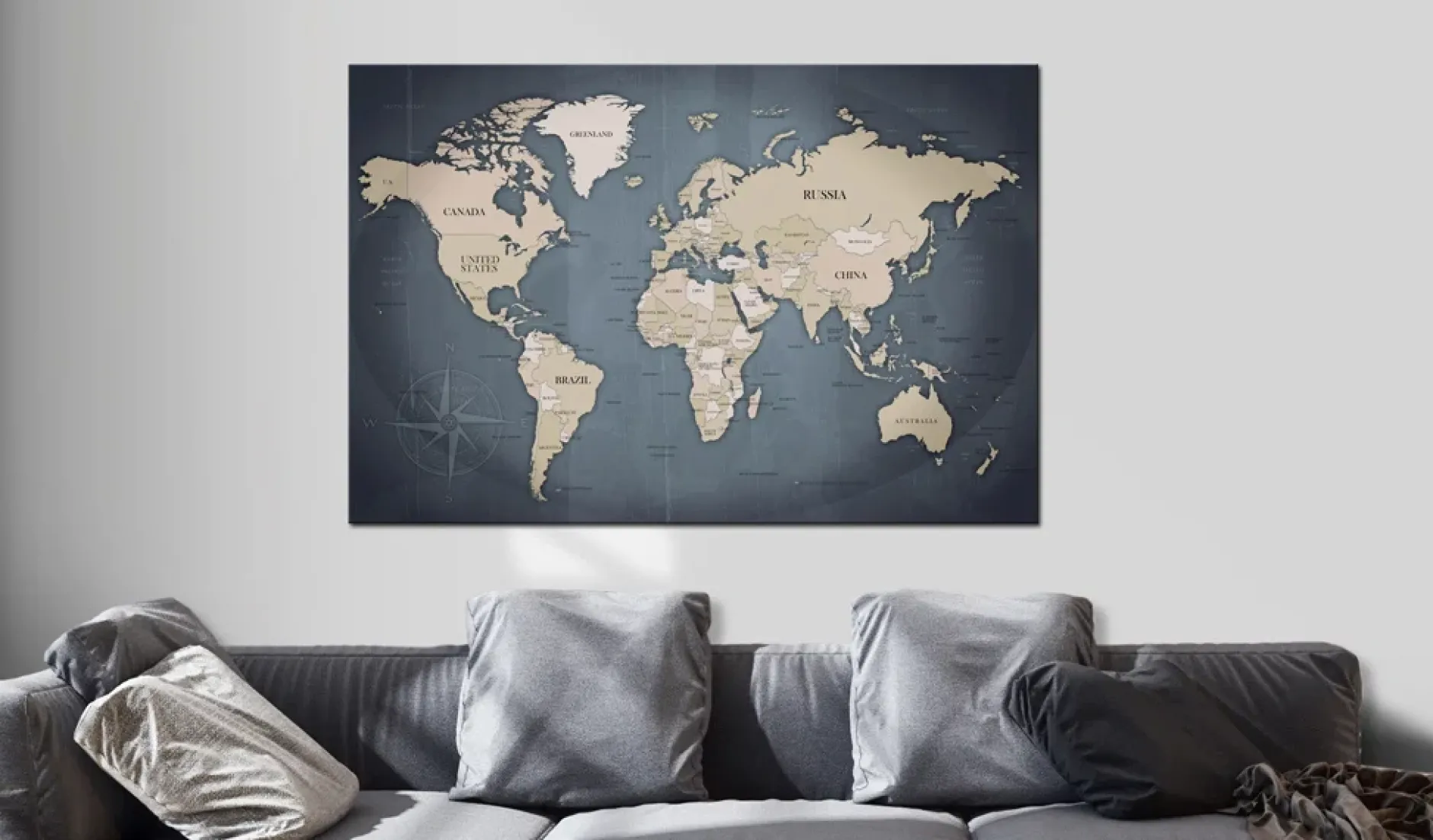 Kunstdruck auf Leinwand 'World Map: Shades of Grey'