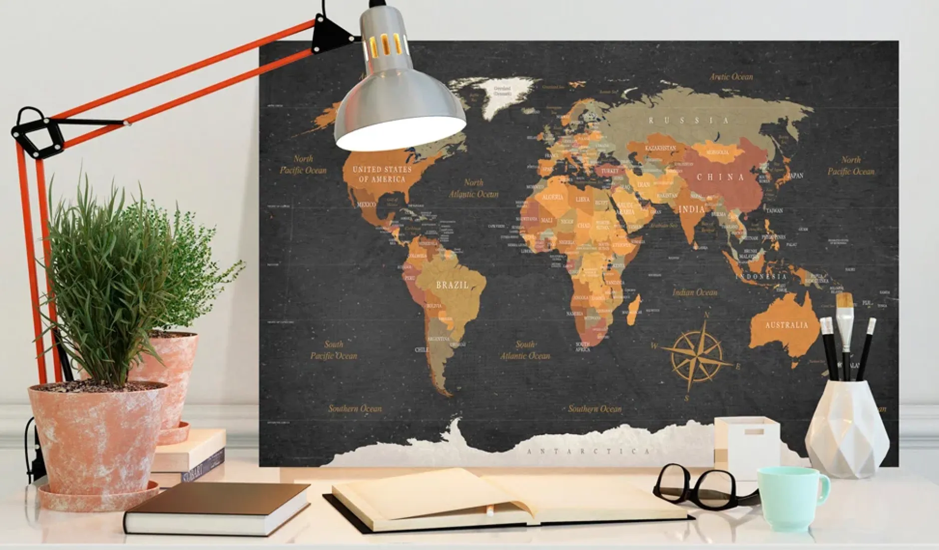 Kunstdruck auf Leinwand 'World Map: Secrets of the Earth'