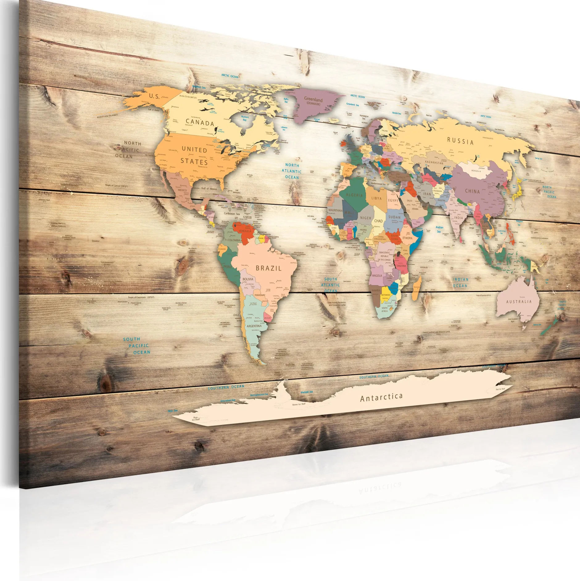 Kunstdruck auf Leinwand 'World Map: Colourful Continents'