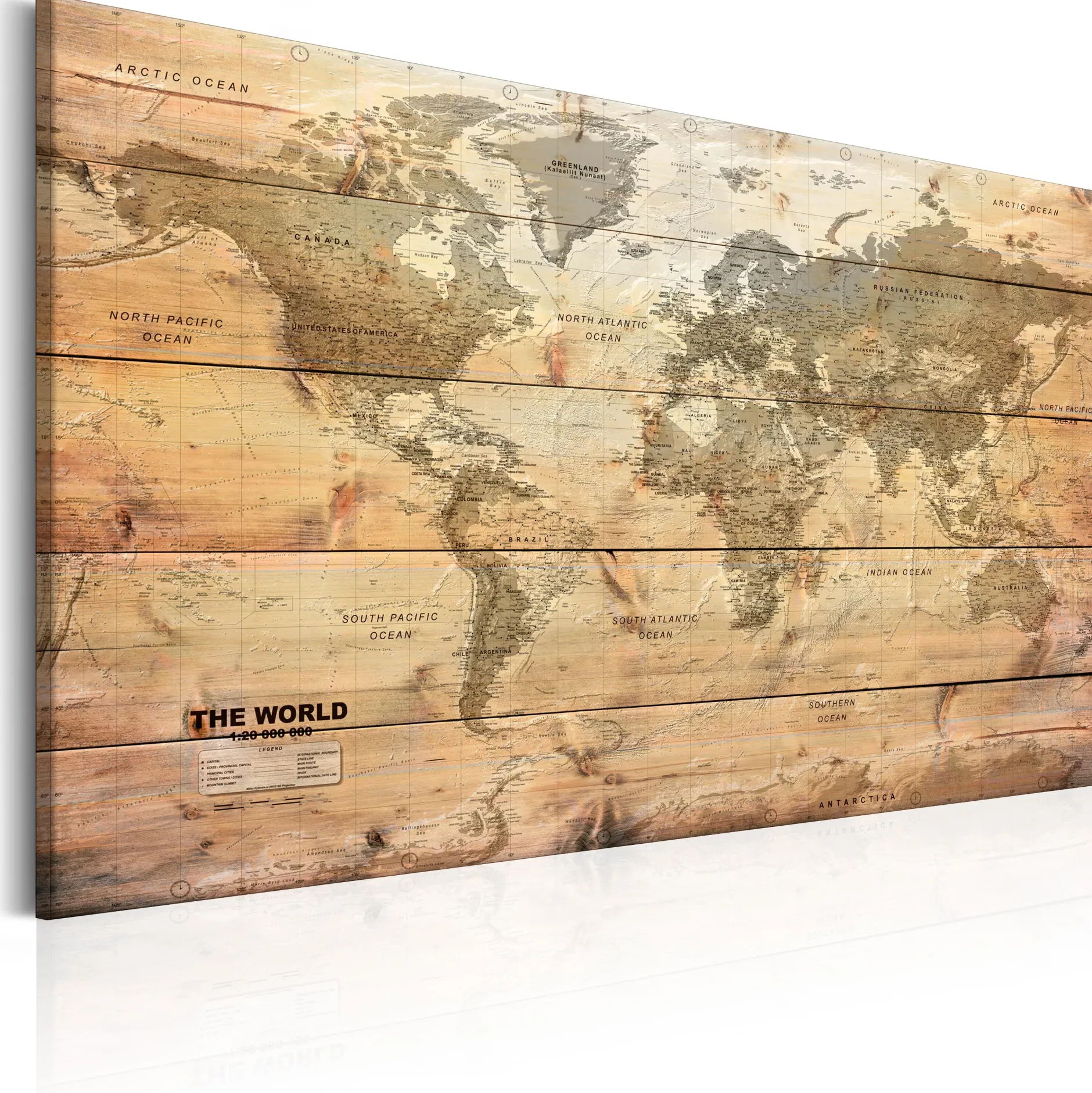 Kunstdruck auf Leinwand 'World Map: Boards'