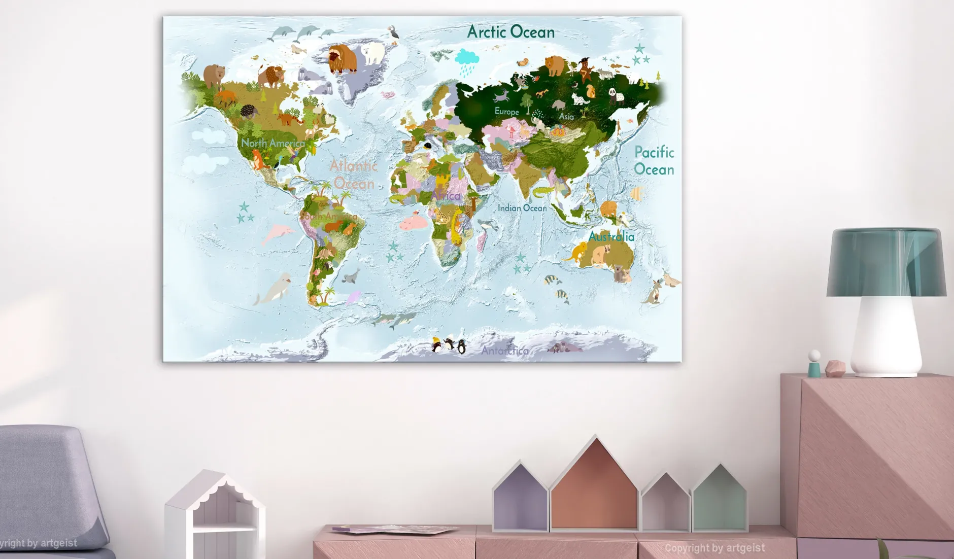 Kunstdruck auf Leinwand 'World Animals Wide'