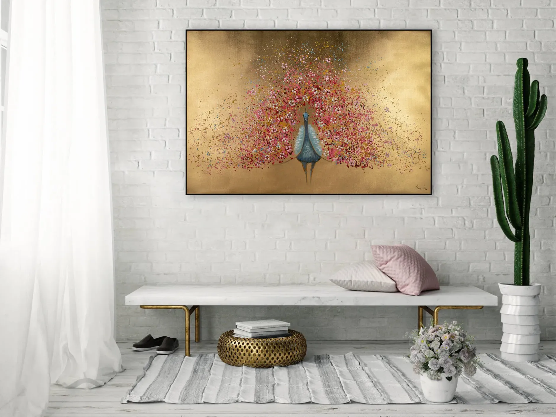 Kunstdruck 'Goldener Blütenpfau'