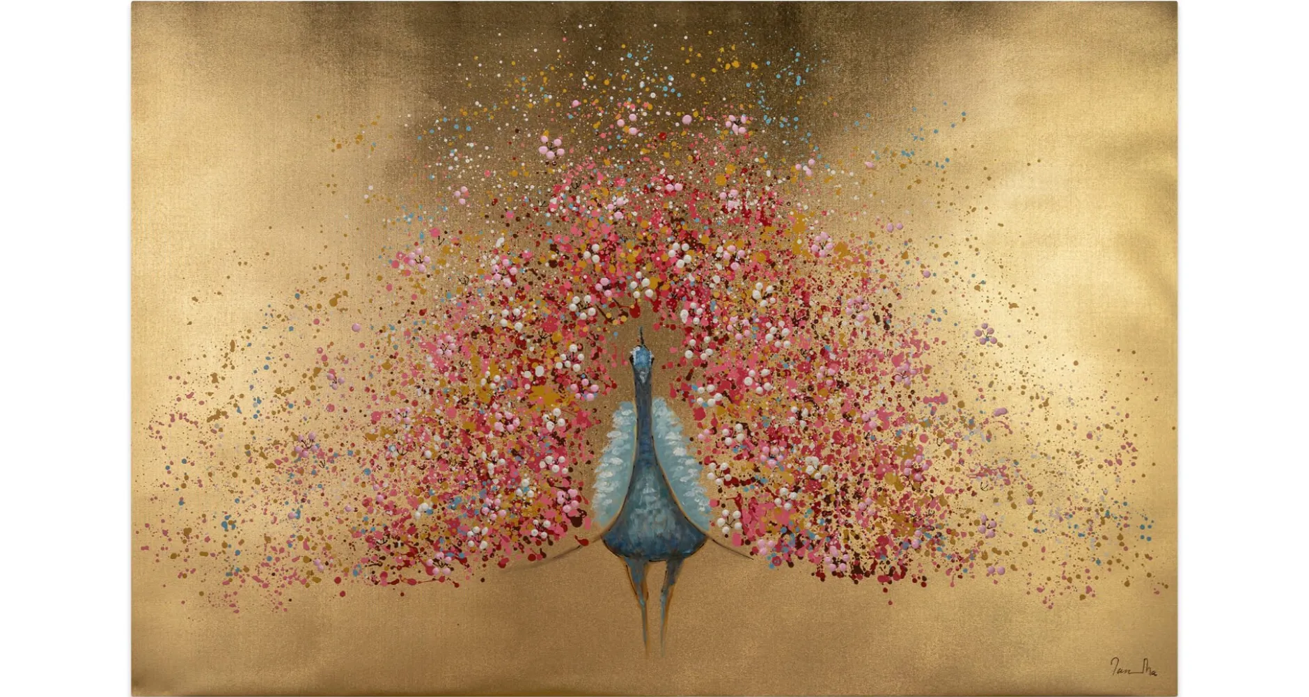 Kunstdruck 'Goldener Blütenpfau'