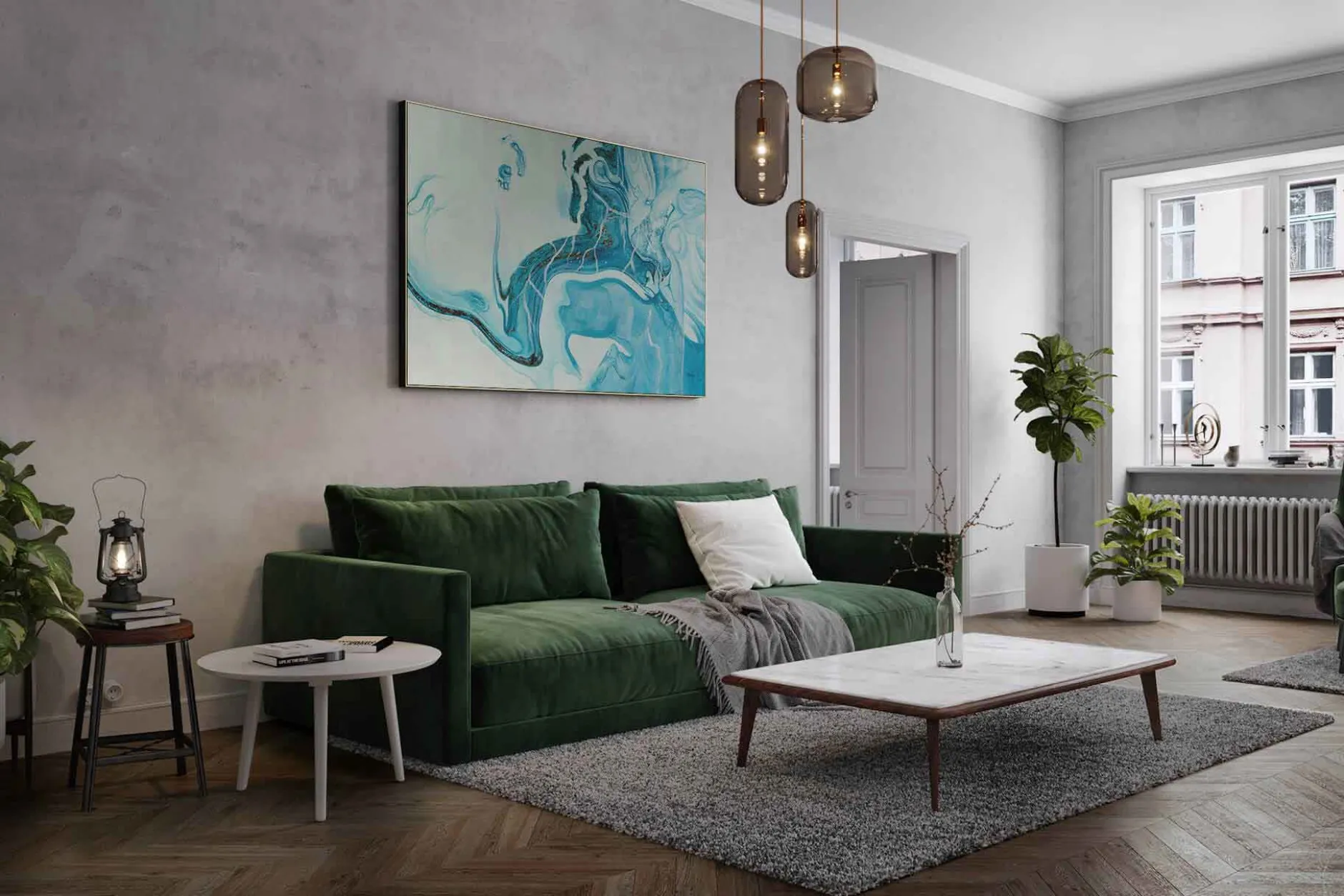 Öl Gemälde 'Aquamarine Marble' | Handgemaltes Unikat