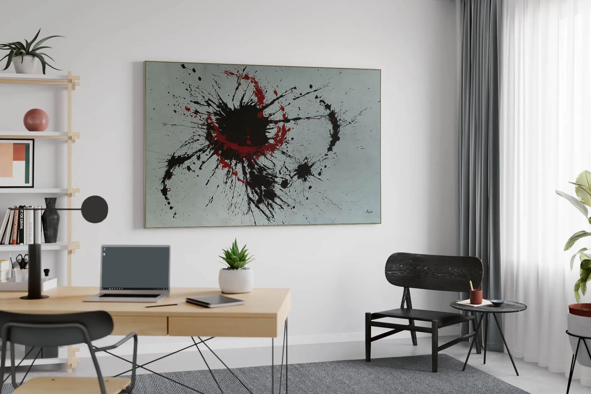 Öl Gemälde 'Black and Red' | Handgemaltes Unikat