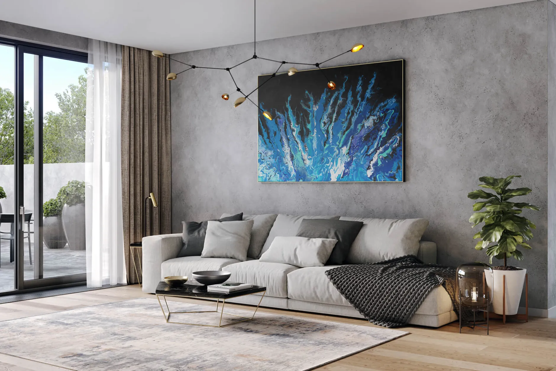 Öl Gemälde 'Blue Seaweed' | Handgemaltes Unikat