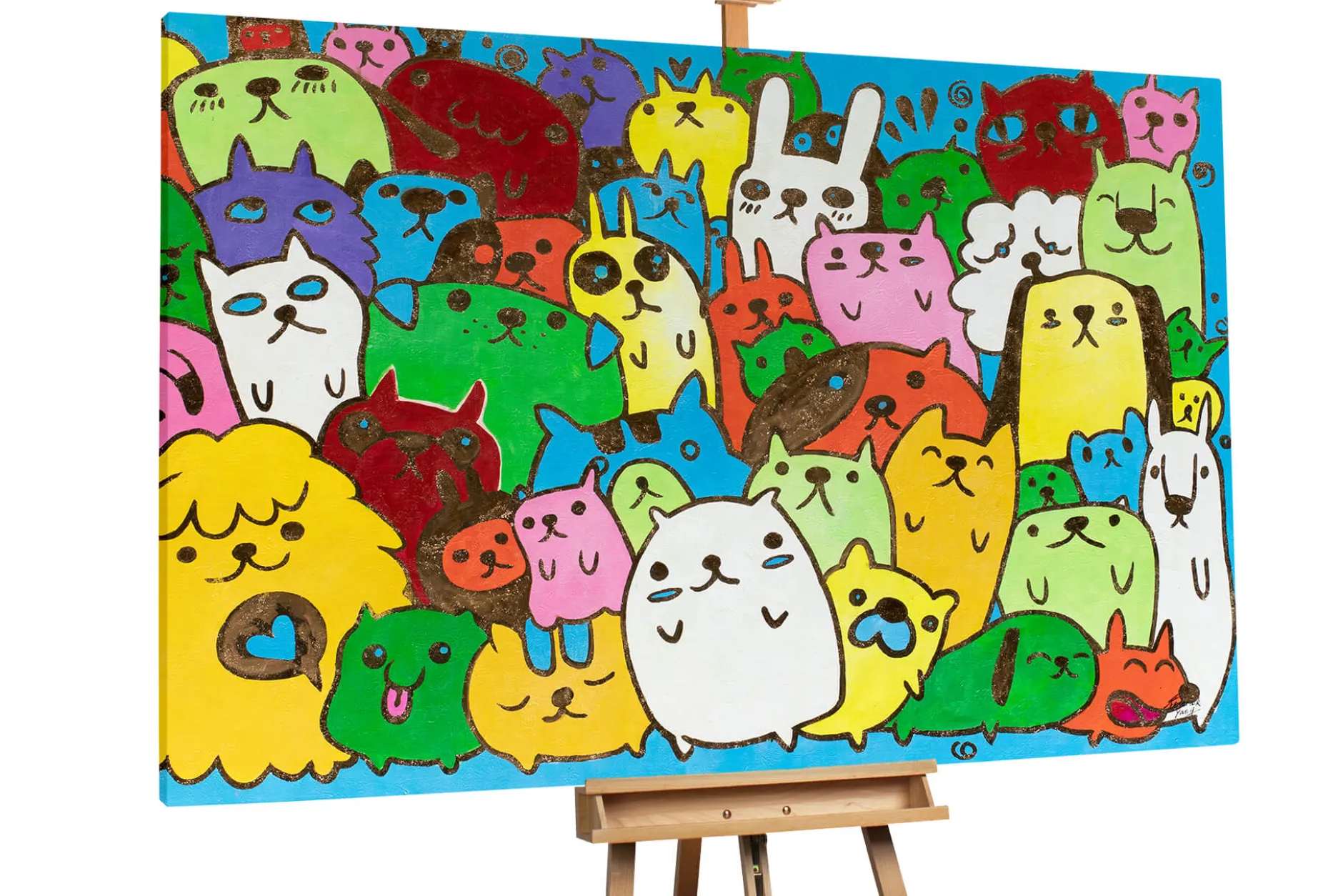 Öl Gemälde 'Doodle Cats' | Handgemaltes Unikat