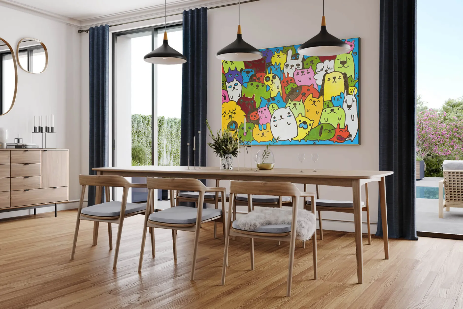 Öl Gemälde 'Doodle Cats' | Handgemaltes Unikat