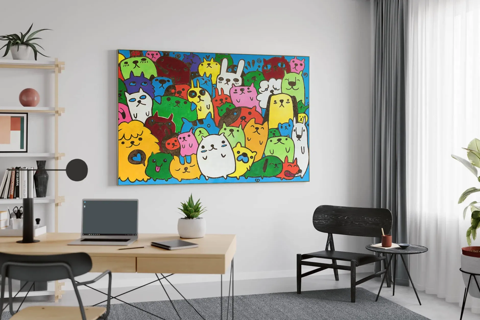 Öl Gemälde 'Doodle Cats' | Handgemaltes Unikat