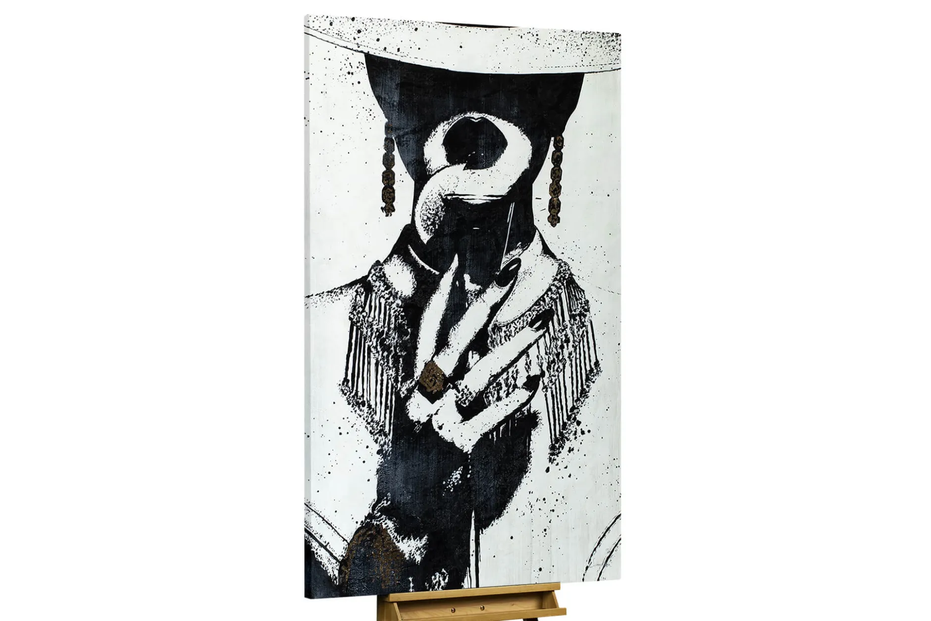 Öl Gemälde 'Mrs. Black-White-Gold' | Handgemaltes Unikat