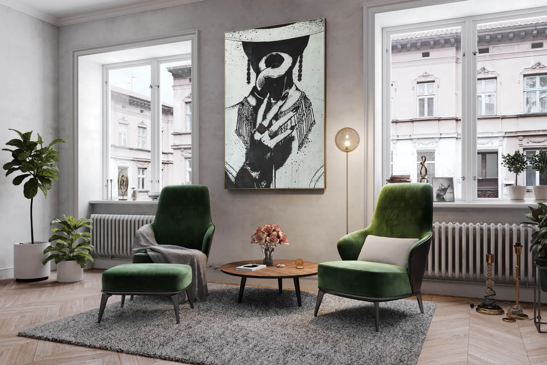 Öl Gemälde 'Mrs. Black-White-Gold' | Handgemaltes Unikat
