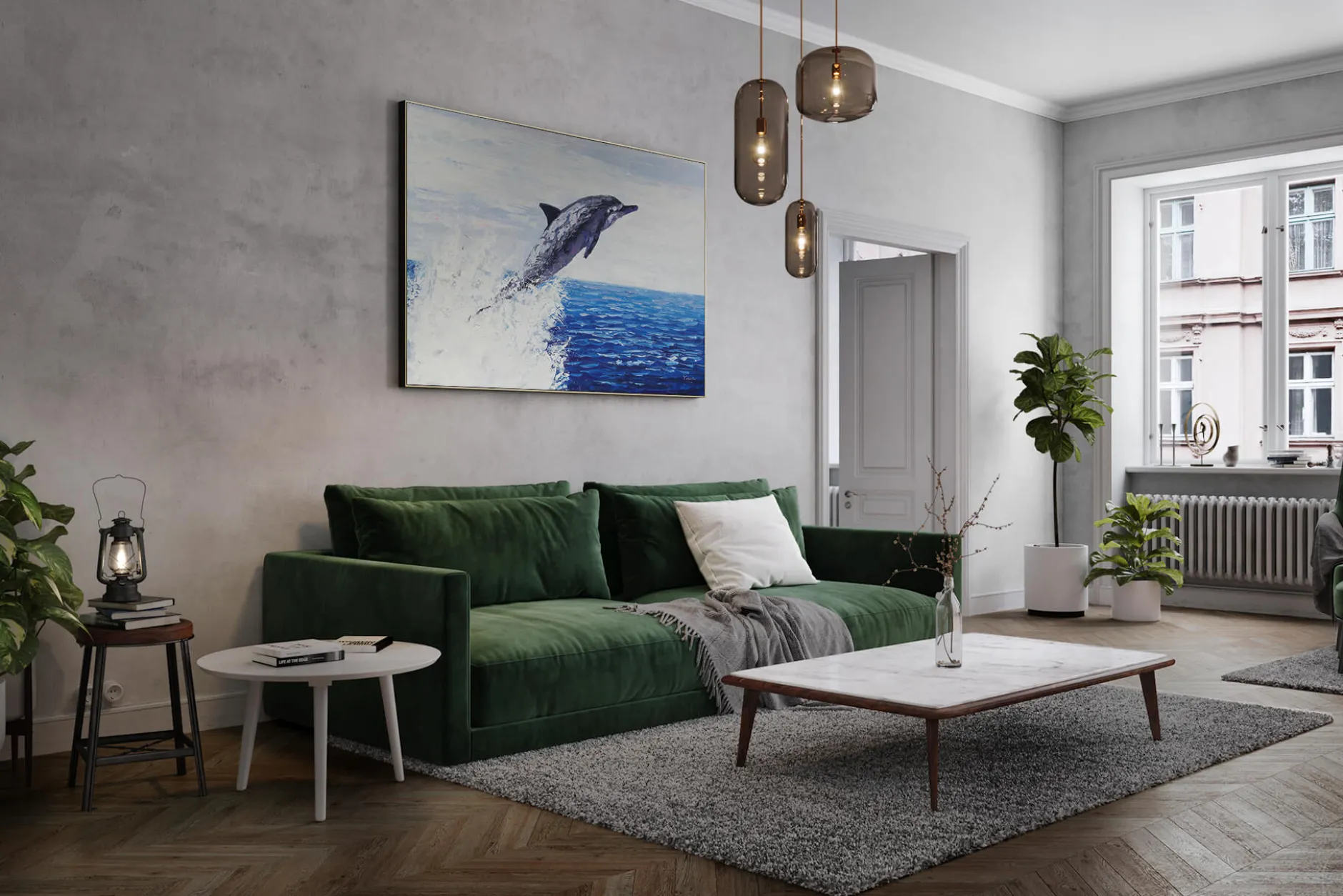 Öl Gemälde 'Ocean Dolphin' | Handgemaltes Unikat