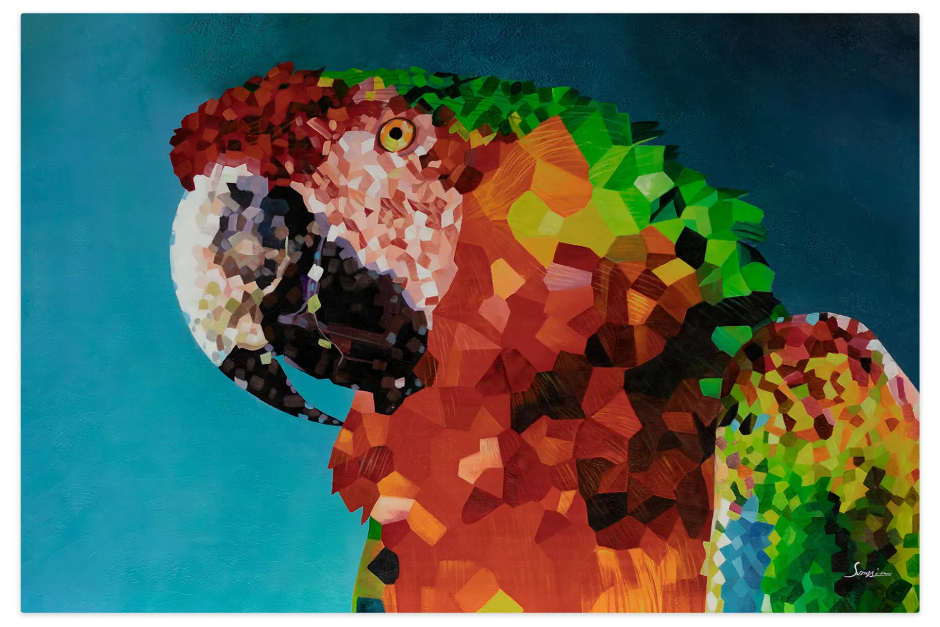 Öl Gemälde 'Parrot Mosaic' | Handgemaltes Unikat